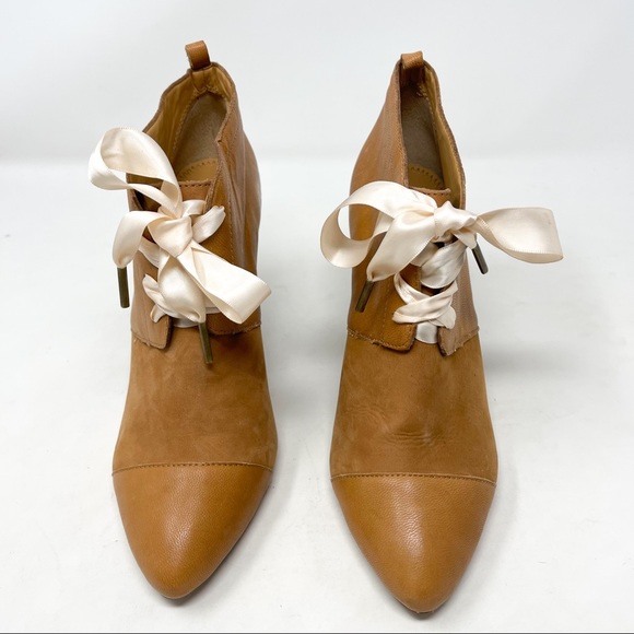 Anthropologie Pilcro & The Letterpress Gwen Genuine Leather Tan Lace Up Booties - Picture 3 of 9